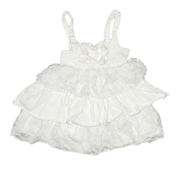 Little LASS White Multi-Tier Fabric and Lace Ruffle Tank with Bow - Picture 1 of 3